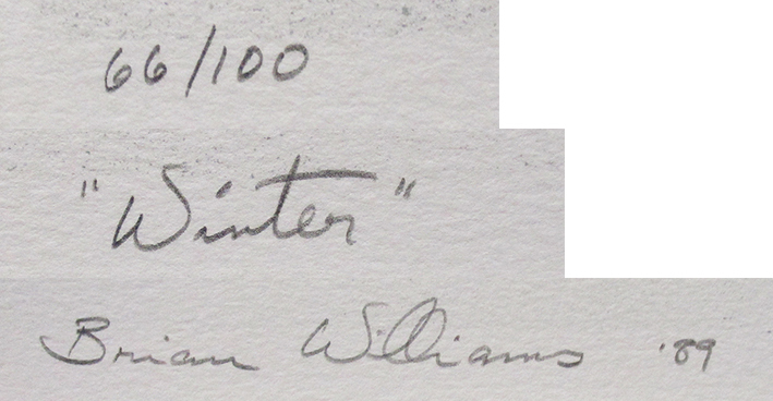 ブライアン・ウィリアムズ『Winter』リトグラフ　ed.66/100. 鉛筆サイン　額、箱付き　1989年制作　Brian Williams_画像7