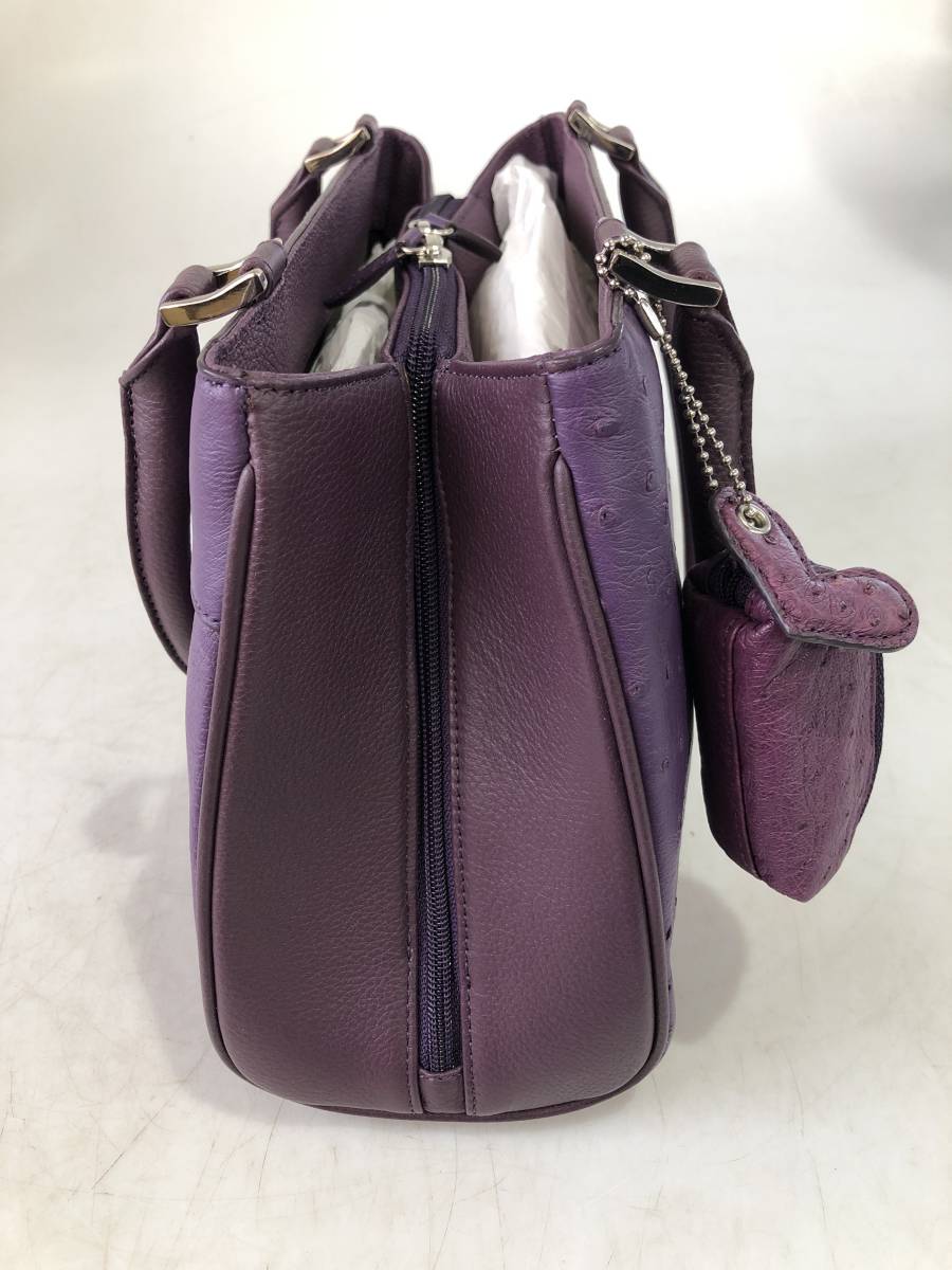 HB8634 オーストリッチ　 OSTRICH　パープル　紫　バイオレット　ダチョウ革 ハンドバッグ 　 鞄 レディース _画像4