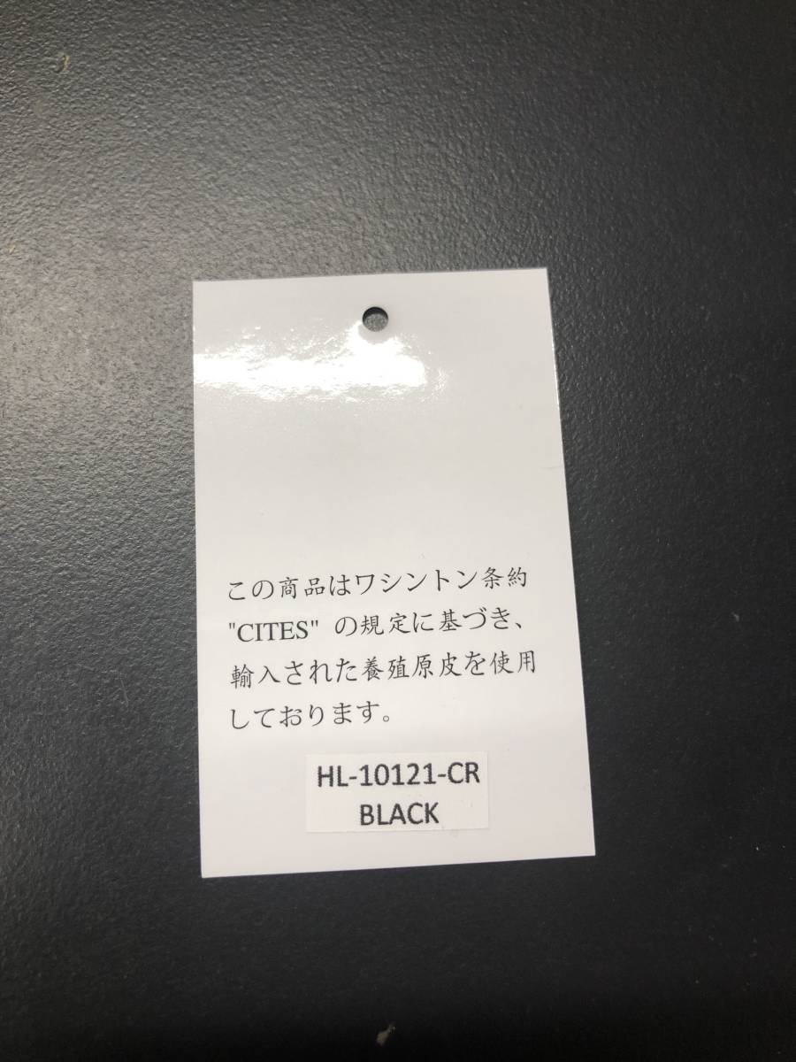 HB8754 クロコダイル 折り財布 財布 ワニ革 ウォレット　ブラック　黒 小銭入あり ファスナー カード入 レザー 箱付き 未使用品_画像10