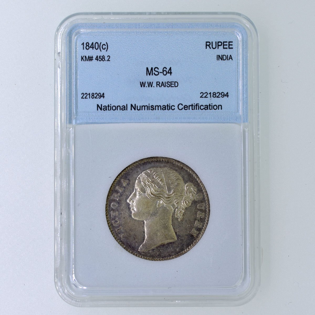 [ NNC MS64 ] 1840(C - カルカッタ)年 英領インド 英国 イギリス東インド会社 INDIA ヴィクトリア ルピー RUPEE 銀貨_画像1