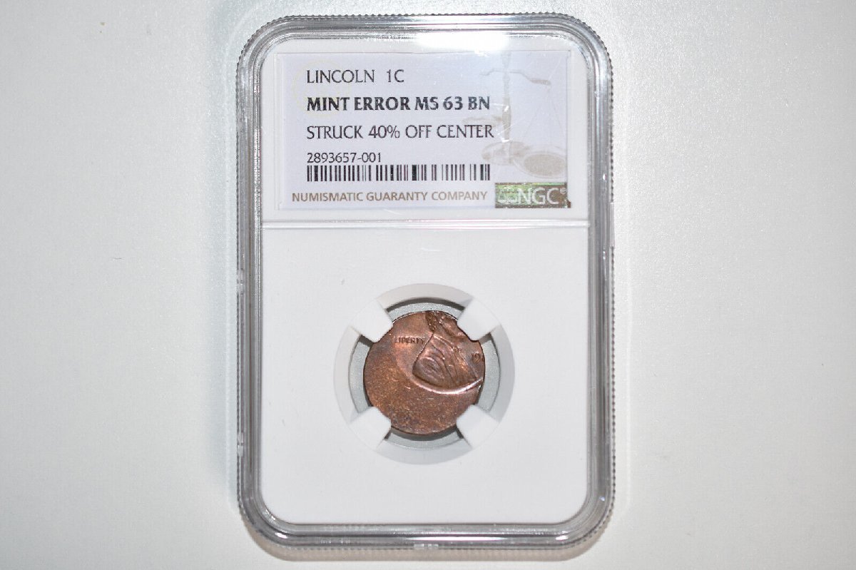 [ NGC鑑定 MS63 MINT ERROR STRUCK 40% OFF CENTER ] 米国 アメリカ リンカーン 1C セント 銅貨 エラー銭_画像3