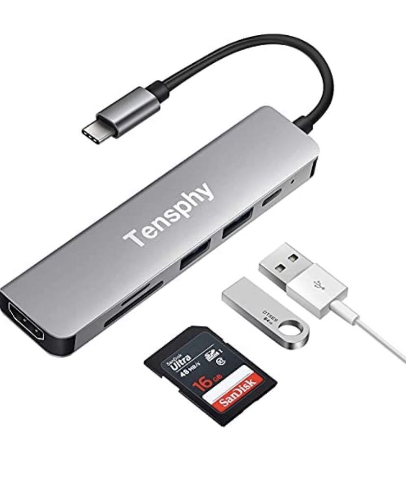 Tensphy USB Type C ハブ6ポート5Gbps 4K HDMI SD TFカードリーダーPD