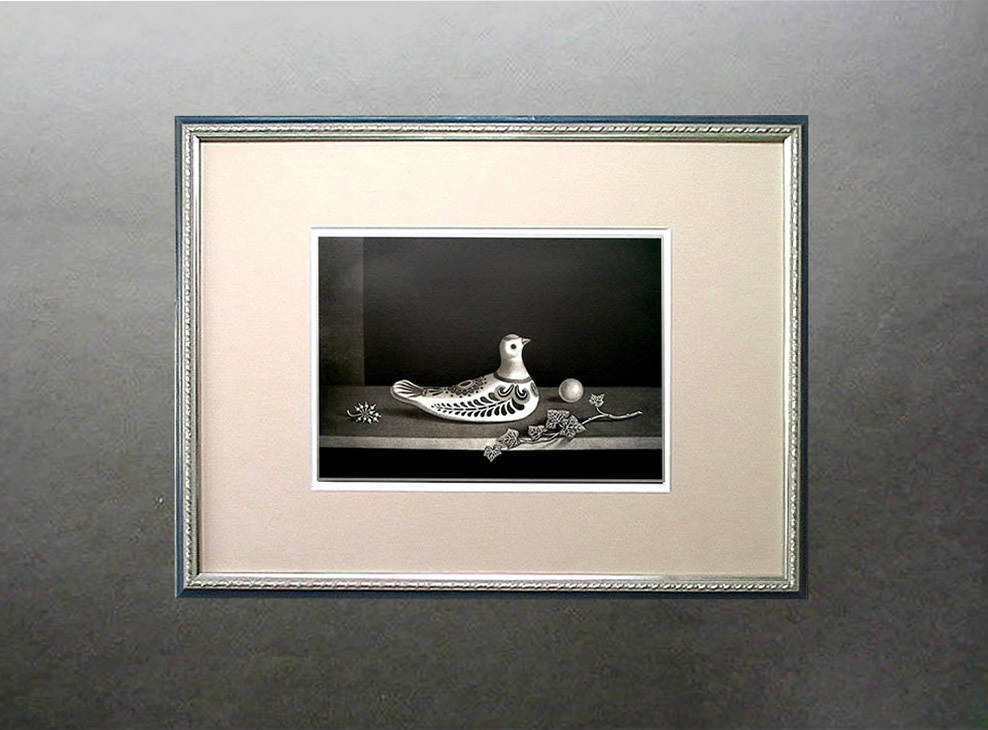 ◆ルーブル美術館 収蔵作家◆ 長谷川 潔　銅版画【 メキシコの鳩 】1966年 　シートサイズ 約42,0×30,0ｃｍ コロタイプ [真作保証]_参考・額装した時の一例