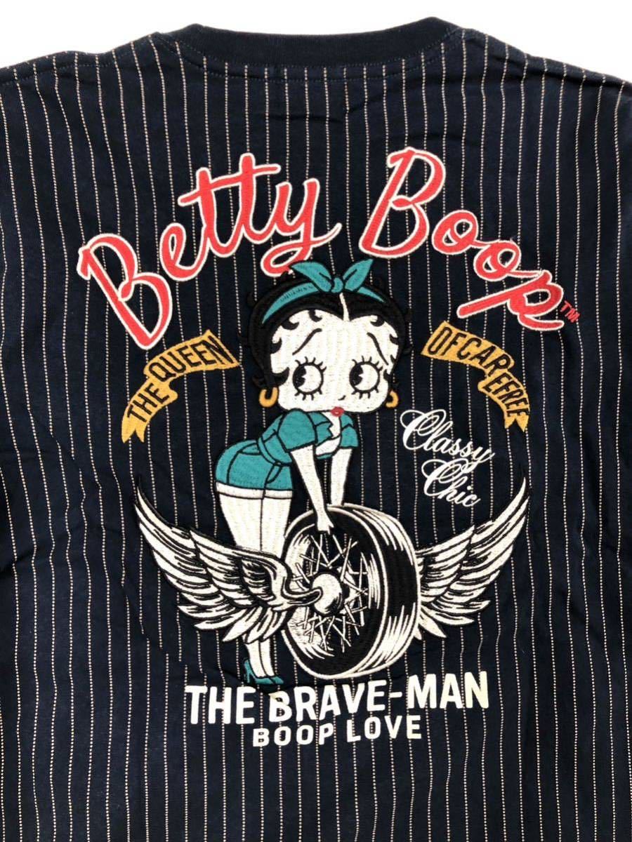 Betty Boop x BRAVE-MAN ベティ ブレイブマン コラボ OE天竺 長袖Tシャツ ロンTEE BBB-2343 ウォバッシュ ストライプSサイズ_画像5