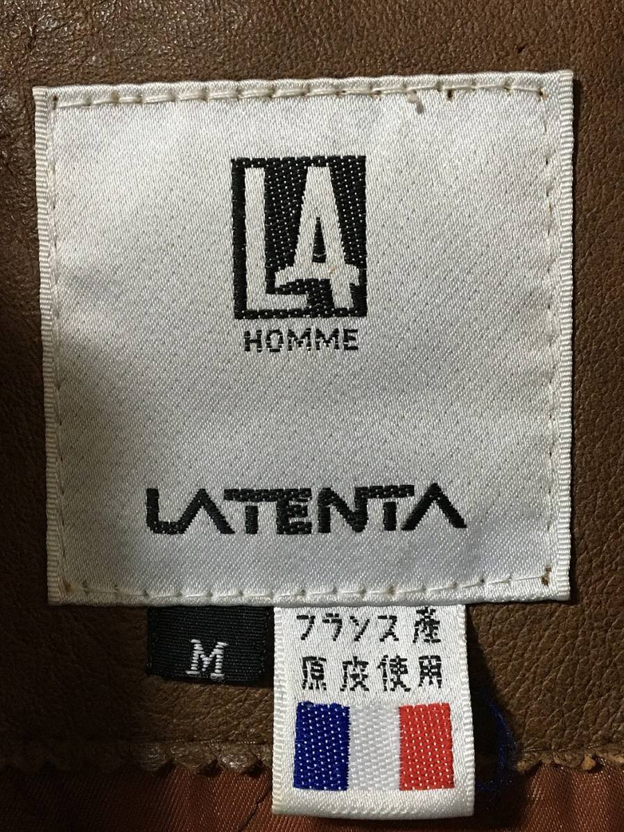 451☆【ヴィンテージ フランス製皮革使用 羊革 ラムレザージャケット】LATENTA 革ジャン ライダース M 茶_画像7