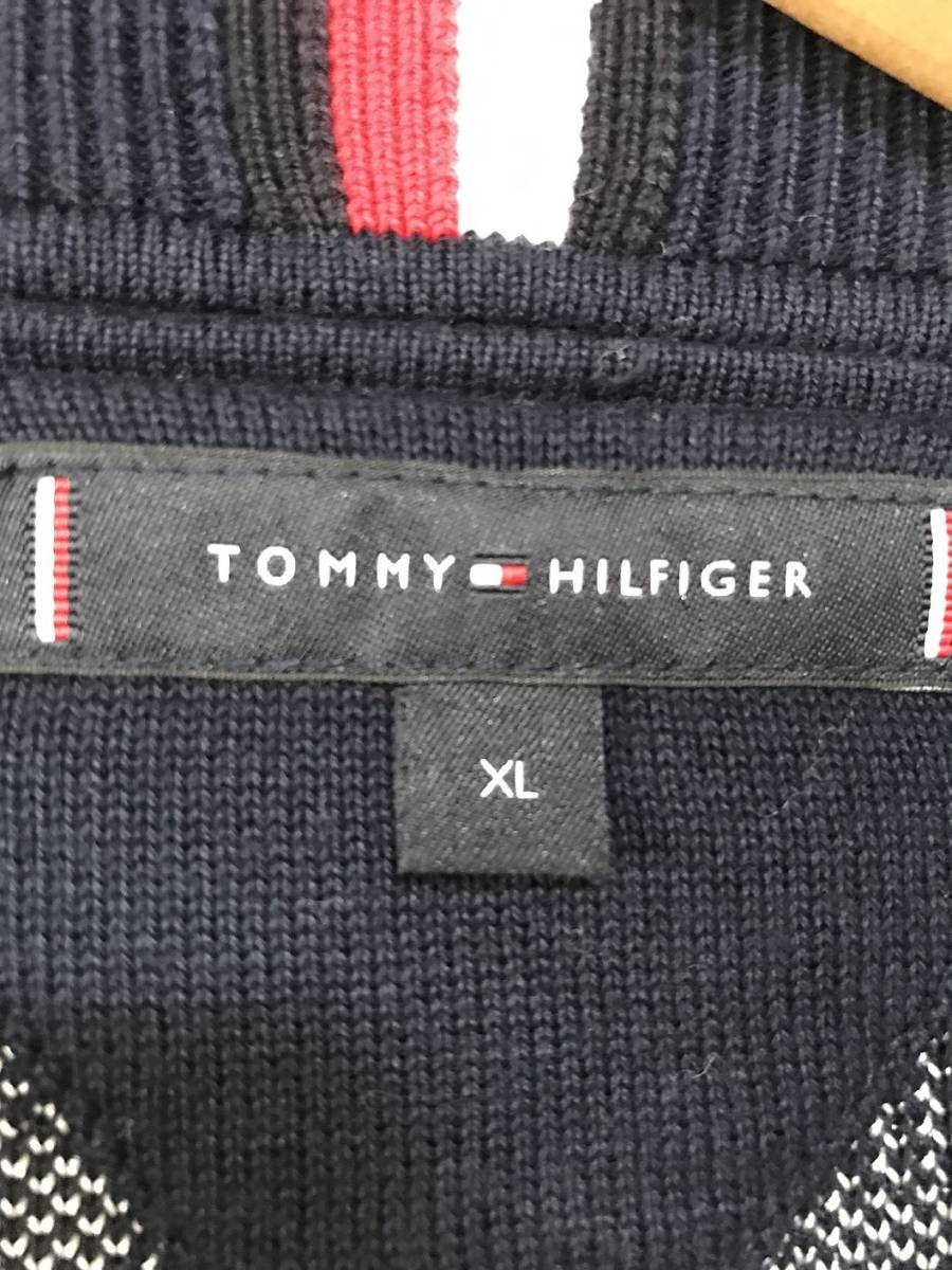 584☆【総柄 コットン ニット セーター】TOMMY HILFIGER トミーヒルフィガー XL 紺_画像4