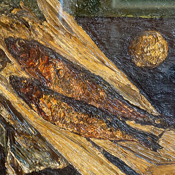 ◆大橋純 「魚」油彩 F6号 幻の画家 厚塗り重厚作品 1958年◆額サイズ 58cm×49cm 綺麗な一品_画像5