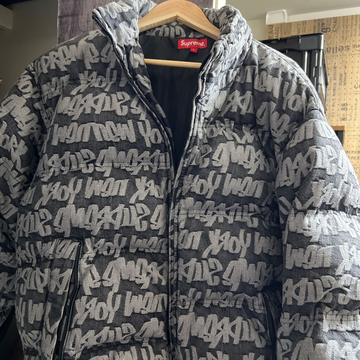 誠実】 Supreme Fat Tip Jacquard Denim Puffer ブラックLサイズ Yahoo