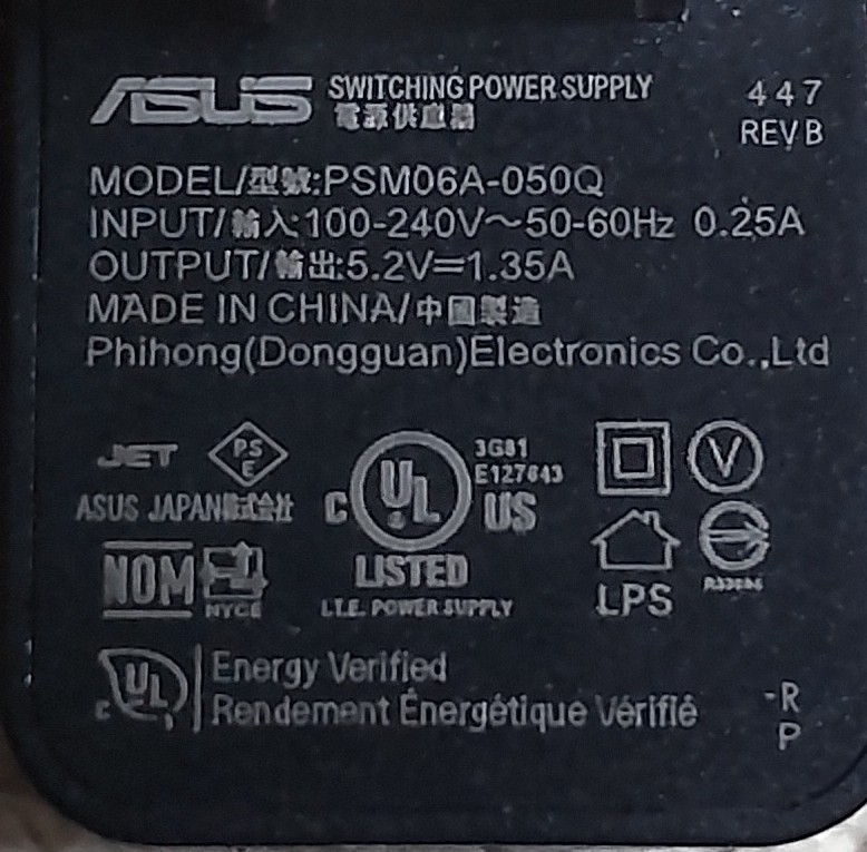 ASUS　ACアダプター USB充電器　PSM06A-050Q 5.2V 1.35A 黒 充電ケーブル付 5個セット_画像5