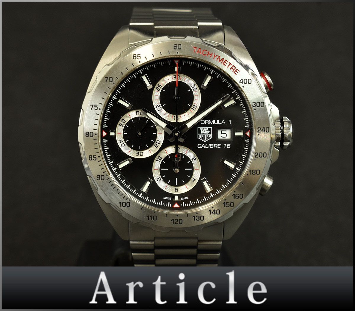 161298□美品 動作確認済 TAG Heuer タグホイヤー フォーミュラ1 腕時計 自動巻 デイト クロノ CAZ2010 SS ブラック シルバー メンズ/ D_画像1