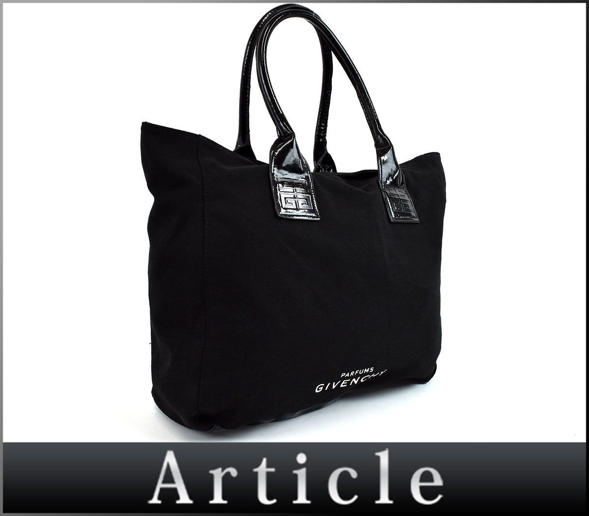 161745□ GIVENCHY ジバンシィ ノベルティ トートバッグ ハンドバッグ 鞄 キャンバス パテントレザー ブラック 黒 レディース/ B_画像1