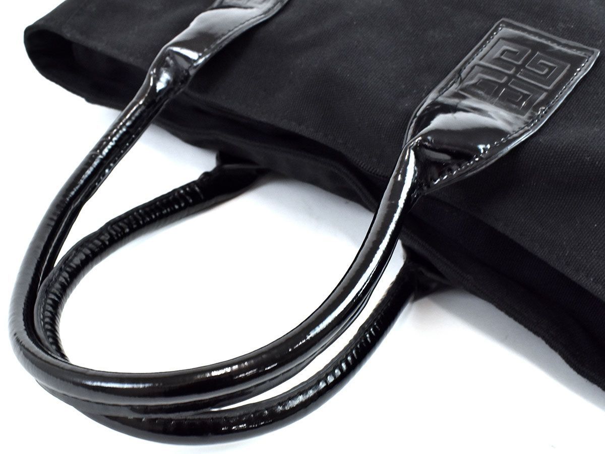 161745□ GIVENCHY ジバンシィ ノベルティ トートバッグ ハンドバッグ 鞄 キャンバス パテントレザー ブラック 黒 レディース/ B_画像9