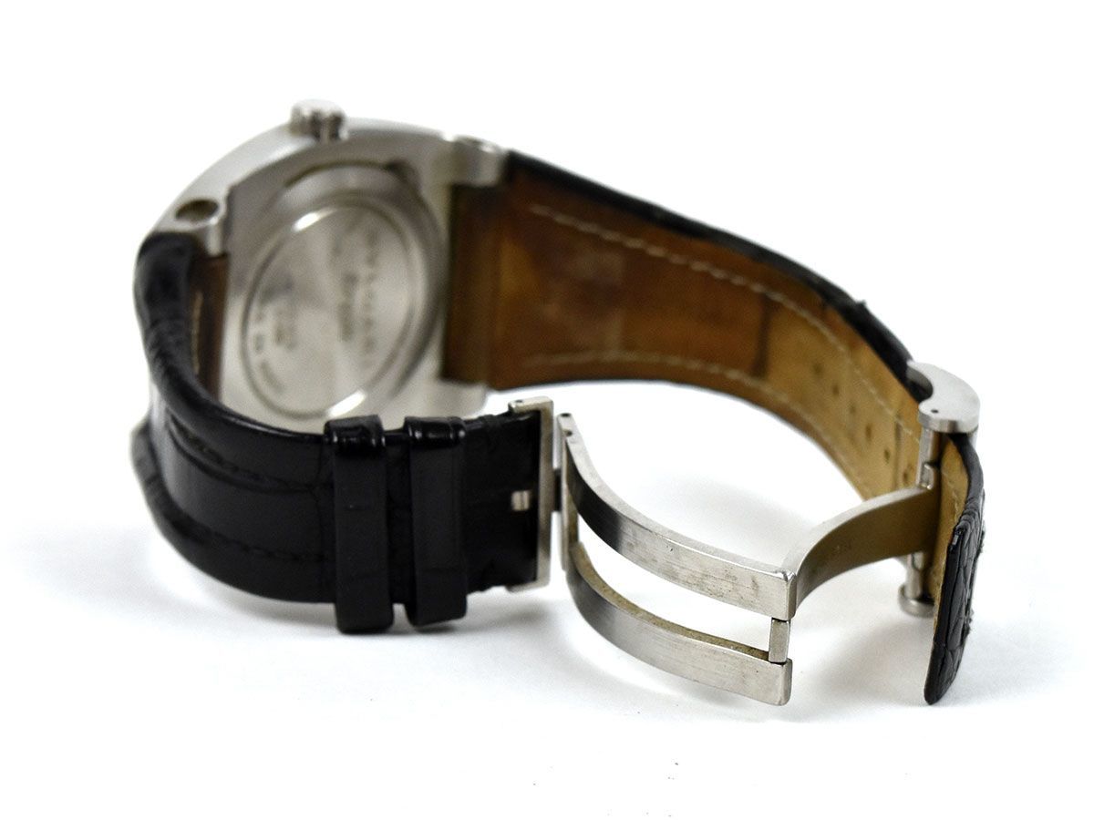 162009◇ 動作確認済 BVLGARI ブルガリ エルゴン 腕時計 自動巻き デイト 3針 EG40S SS レザー 革 ブラック シルバー メンズ/ D_画像6