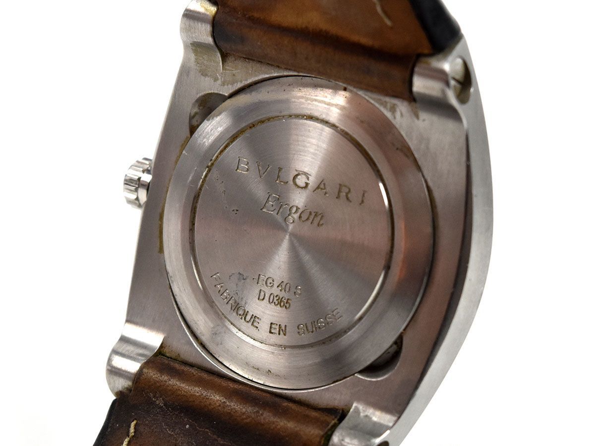 162009◇ 動作確認済 BVLGARI ブルガリ エルゴン 腕時計 自動巻き デイト 3針 EG40S SS レザー 革 ブラック シルバー メンズ/ D_画像7