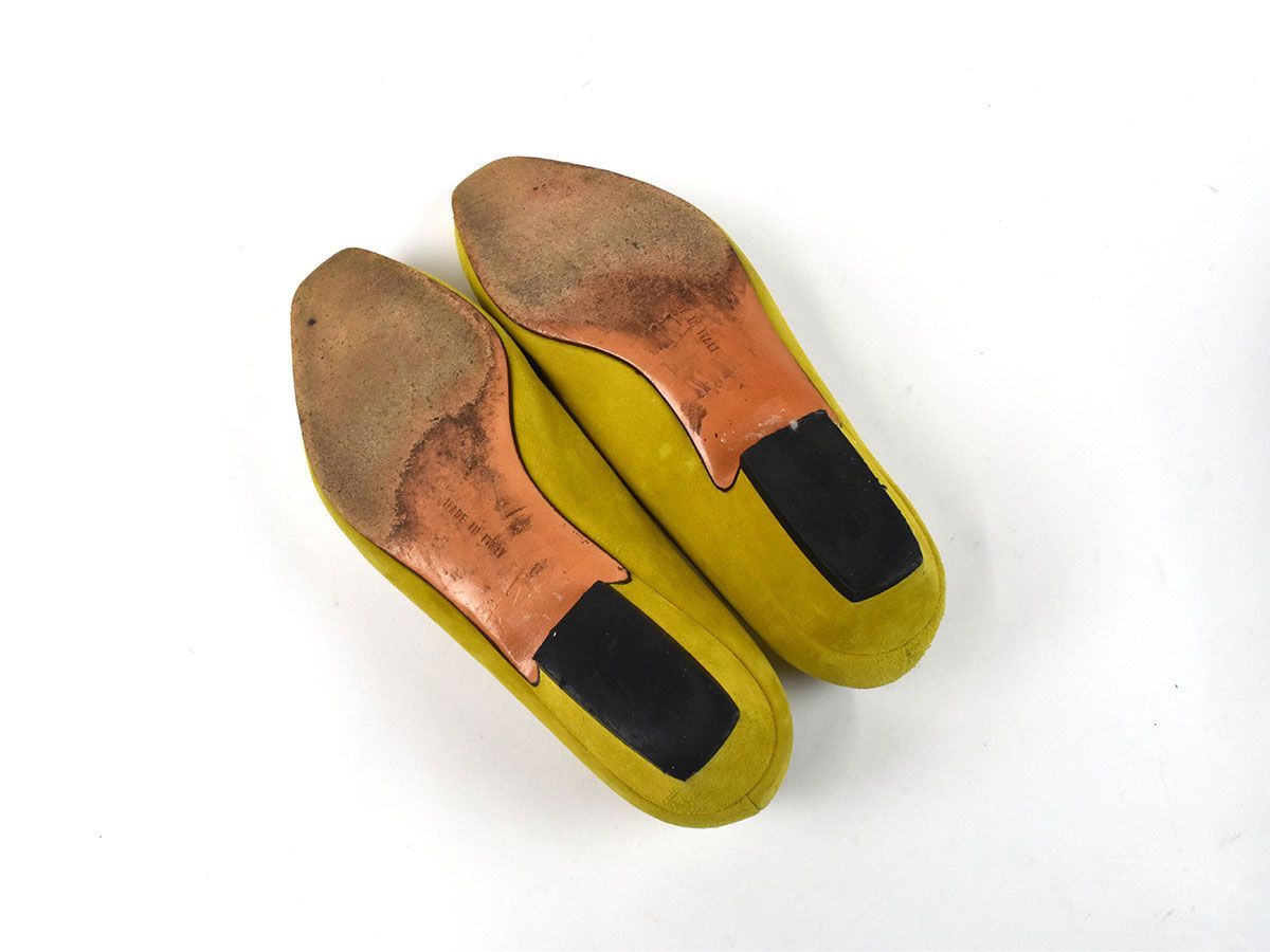 155549□ Ferragamo フェラガモ パンプス ローファー 靴 5D 22.5cm スエード レザー 革 イエロー 黄色 レディース ローヒール 箱付/ F_画像6