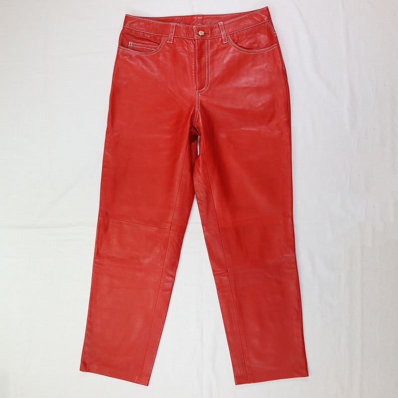 RALPH LAUREN Ralph Lauren ram leather Rider's pants lining silk sheep leather USA made strut red lady's size 4 M corresponding 