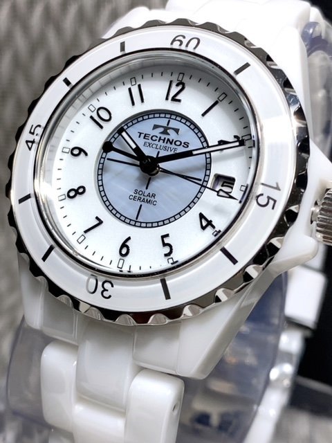 新品 テクノス TECHNOS 正規品 腕時計 アナログウォッチ ソーラー セラミック カレンダー 3気圧防水 ビジネス ホワイト 白 プレゼント_画像2