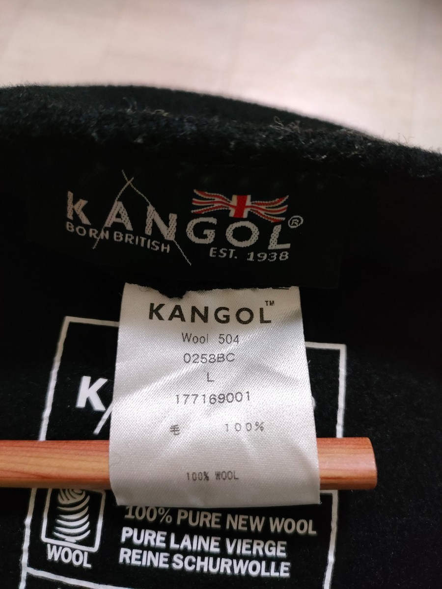 サイズ：L　美品　KANGOL (カンゴール) ハンチング ウール 帽子 ベレー帽 WOLL 定番 BACK TO FRONT 0258BC　黒_画像5