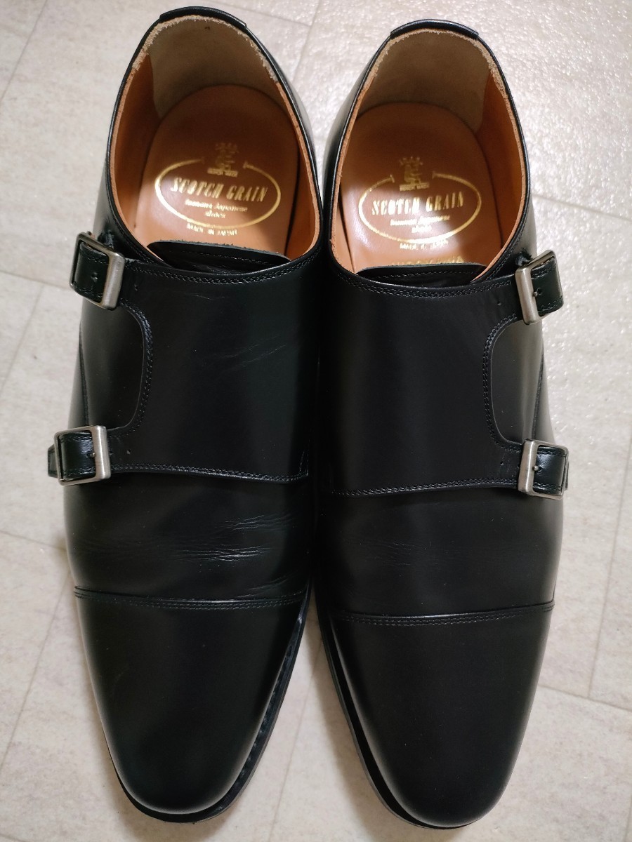 サイズ：25.5cm　日本製　スコッチグレイン SCOTCH GRAIN ダブルモンク レザーシューズ　　　ビジネスシューズ　黒　革靴