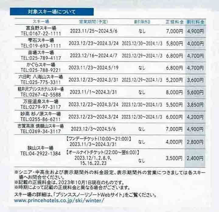 【最新版】◆株主優待券◆「西武ホールディングス　スキーリフト割引券」B　1枚～5枚_写真③