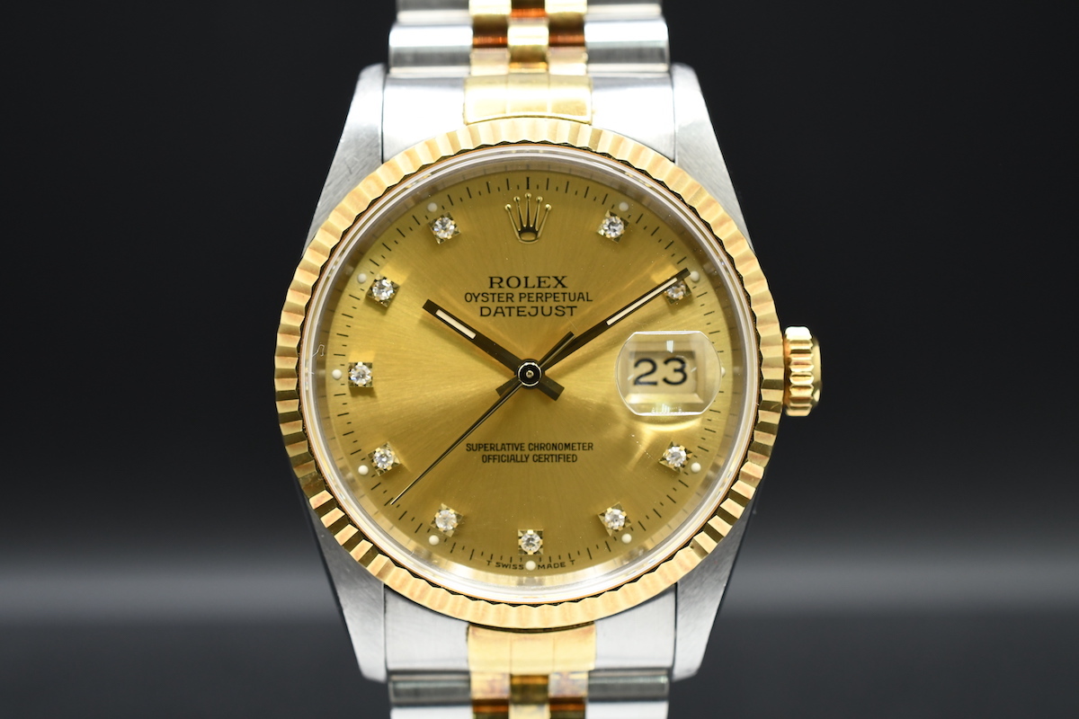 ROLEX DATEJUST Ref:16233G Cal:3135 10Pダイヤ S番 ロレックス デイトジャスト コンビ メンズ腕時計 自動巻き 裏蓋ネーム入り ■17763_画像1