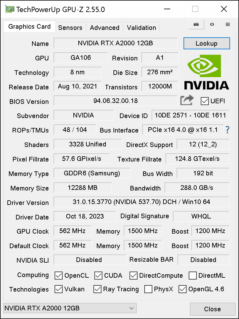 中古 NVIDIA RTX A2000 12GB （本体のみ/送料無料)_画像4