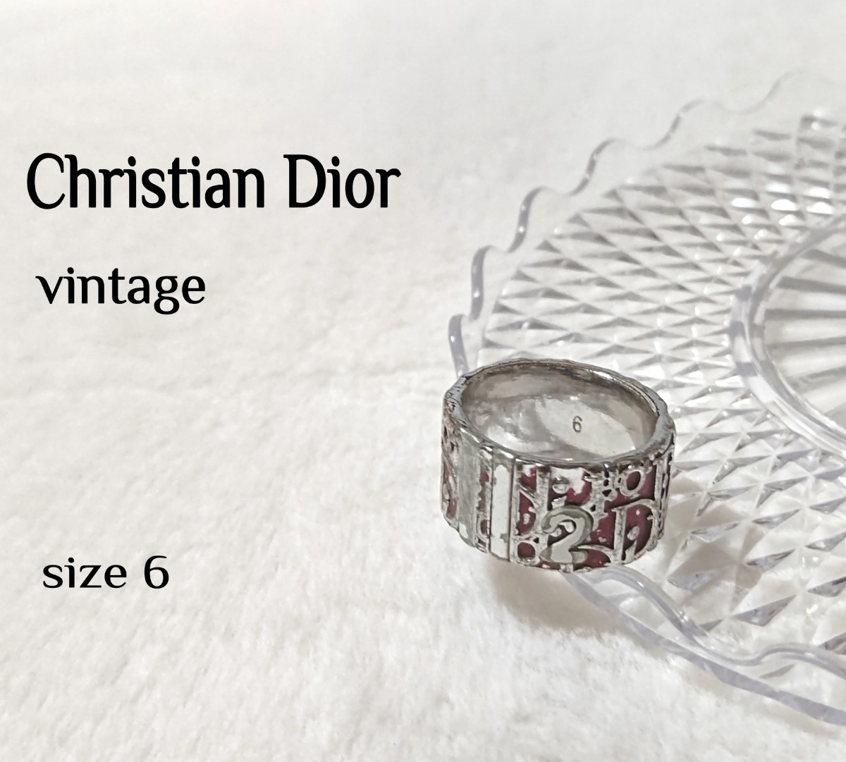 【Christian Dior】クリスチャン ディオール正規品/ トロッターリング ナンバー2ライン指輪 ヴィンテージ/ボルドー系/サイズ６ ●送料無料