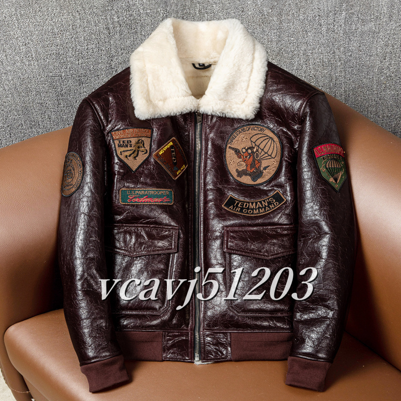 ◆最上級◆1930's USA スタイル フライトジャケット 羊革 ラムウール 毛皮 レザージャケット ブルゾン 厳冬対策 S~5XL