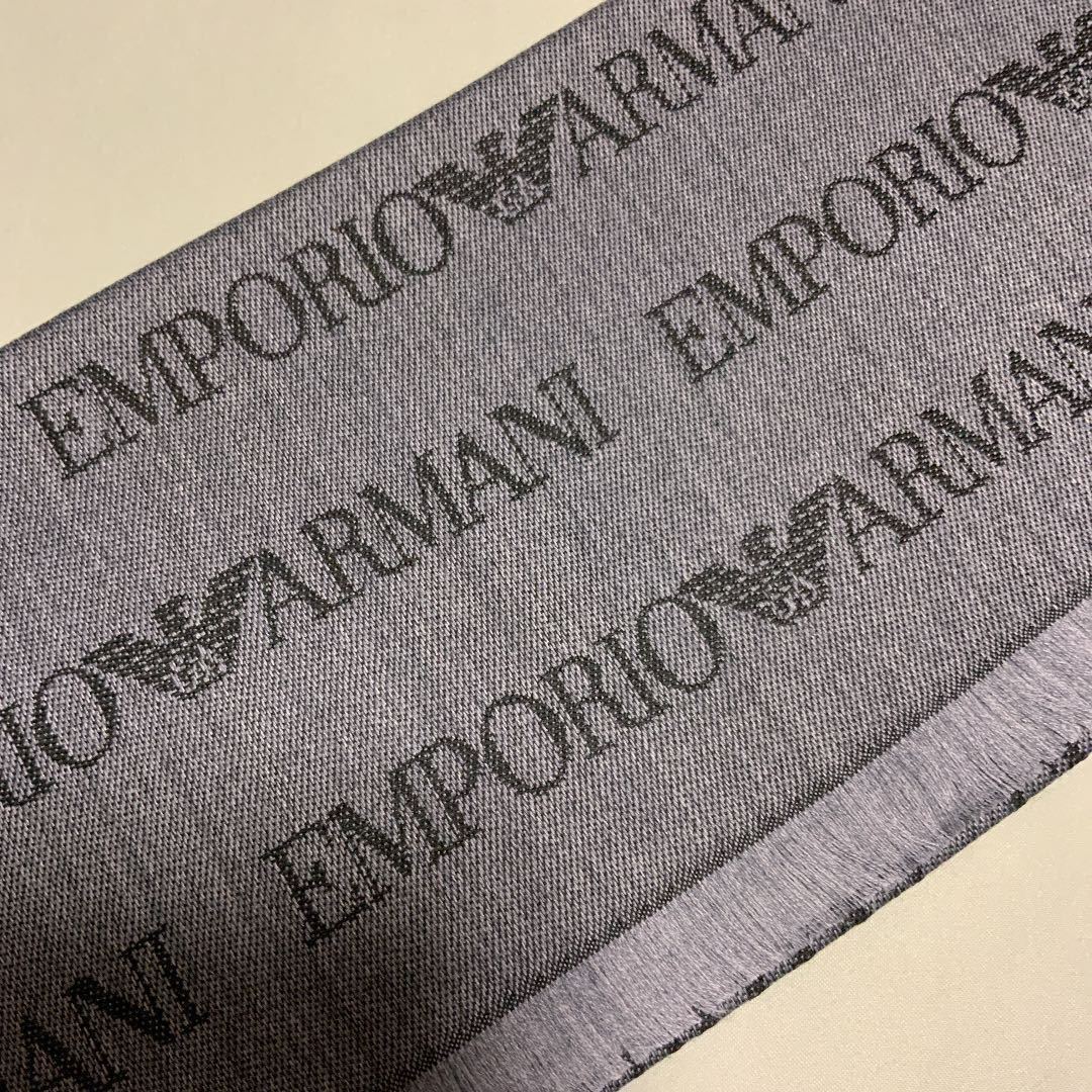 洗練されたデザイン　 EMPORIO ARMANI スカーフ ウール混紡 ジャカードロゴ \ イタリア製　マフラー　贈答にお使いいただけます。(*^^*)