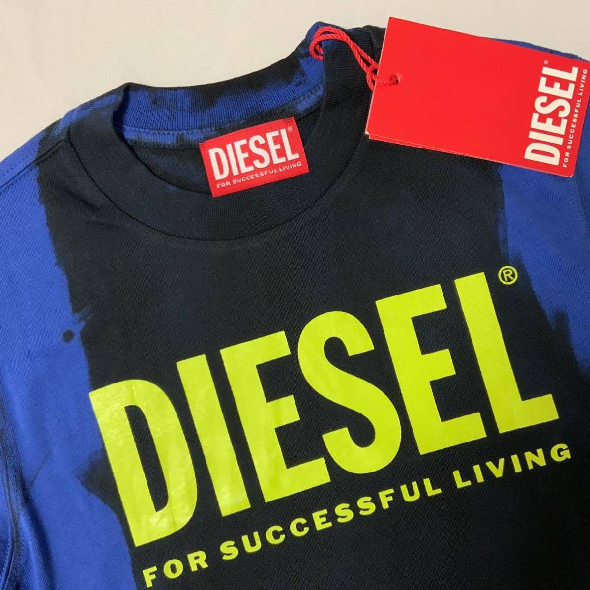 洗練されたデザイン　DIESEL KID　TJUST B84 OVER　タイダイ柄ロゴTシャツ　ブルー/ブラック　4Y　110cm　J00843 KYAT9　正規品　#KIDSMAKO_画像3