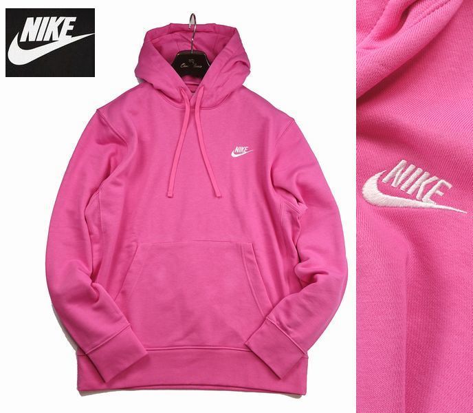 新品 秋冬 NIKE 裏地パイル スウェット パーカー M クラブ フリース プルオーバー メンズ ジャケット ピンク_画像1