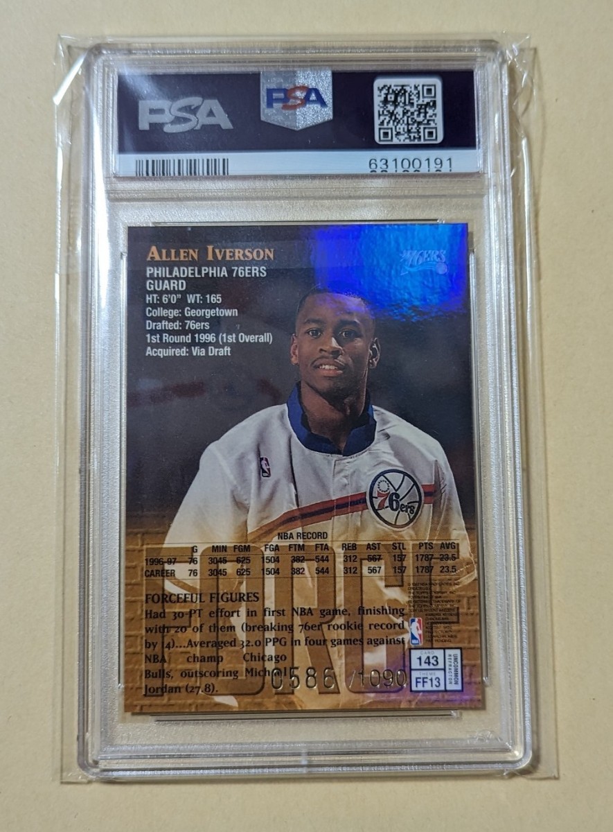 1997-98 Topps Finest Silver Refractor Allen Iverson PSA 10 GEM-MT /1090 アレン・アイバーソン PSA鑑定済_画像2