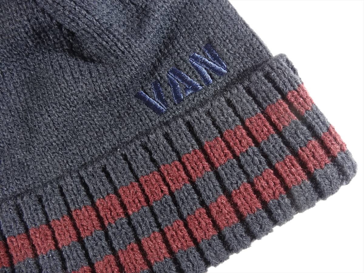 ★送料無料!! VAN JAC ヴァンヂャケット VANロゴ刺繍Wライン ニットキャップ NAVY フリーサイズ★_画像1