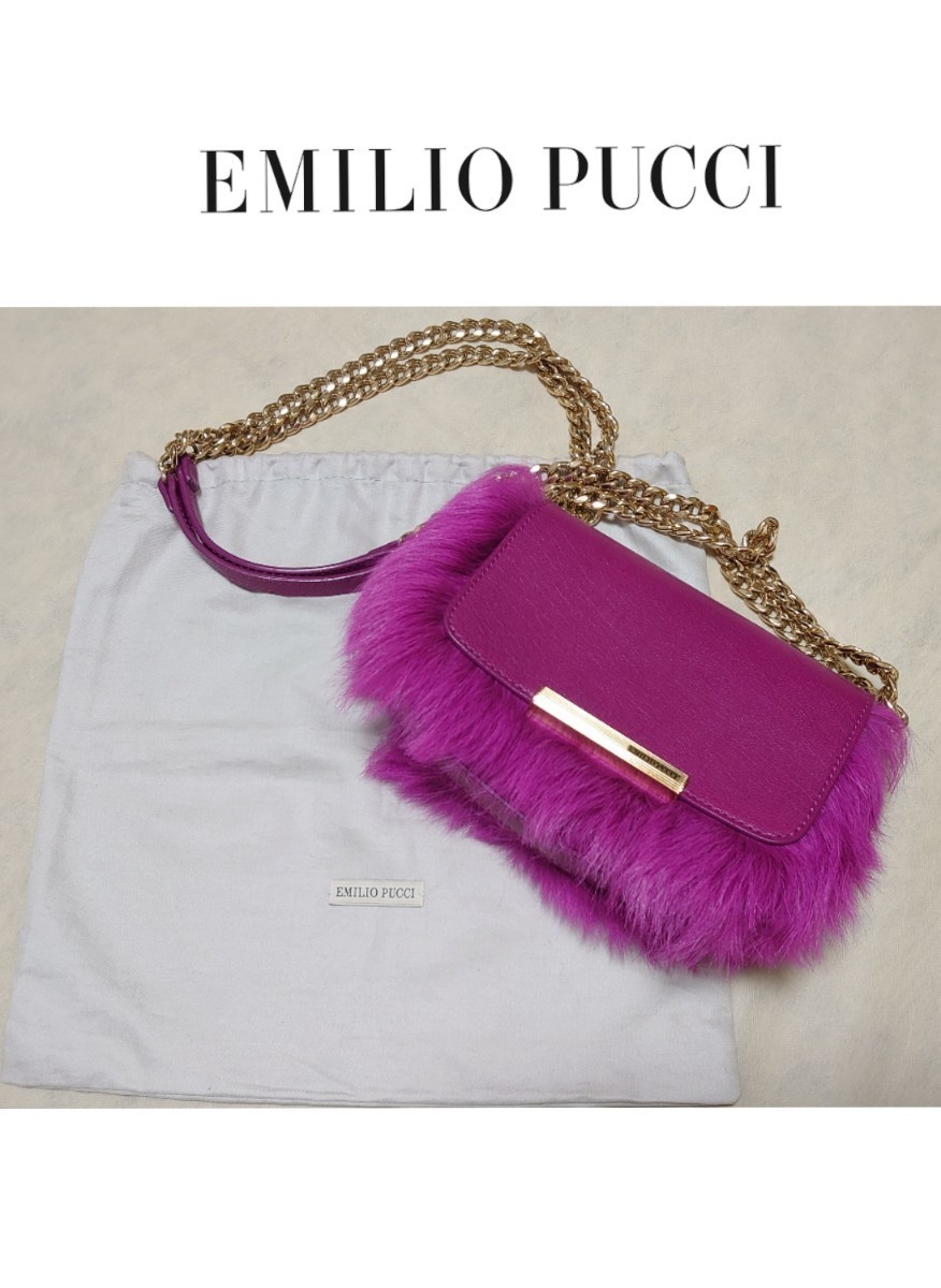  beautiful goods [ Emilio Pucci ]Emilio Pucci chain shoulder Mini bag * leather × fur 