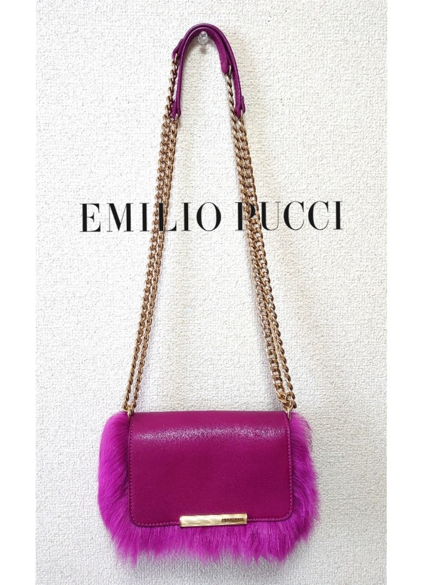  beautiful goods [ Emilio Pucci ]Emilio Pucci chain shoulder Mini bag * leather × fur 