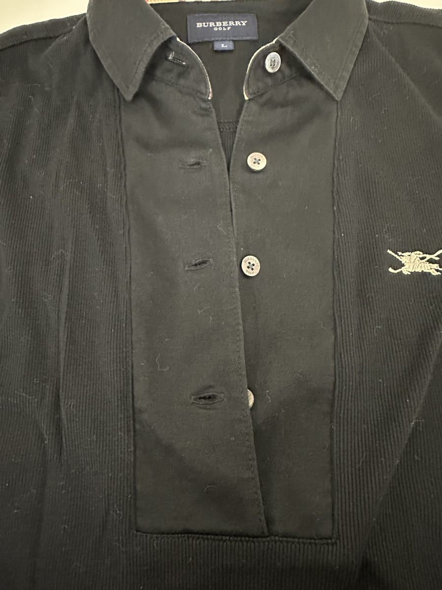 Burberry GOLF Burberry Golf polo-shirt with long sleeves black L size cotton 100% three . association 