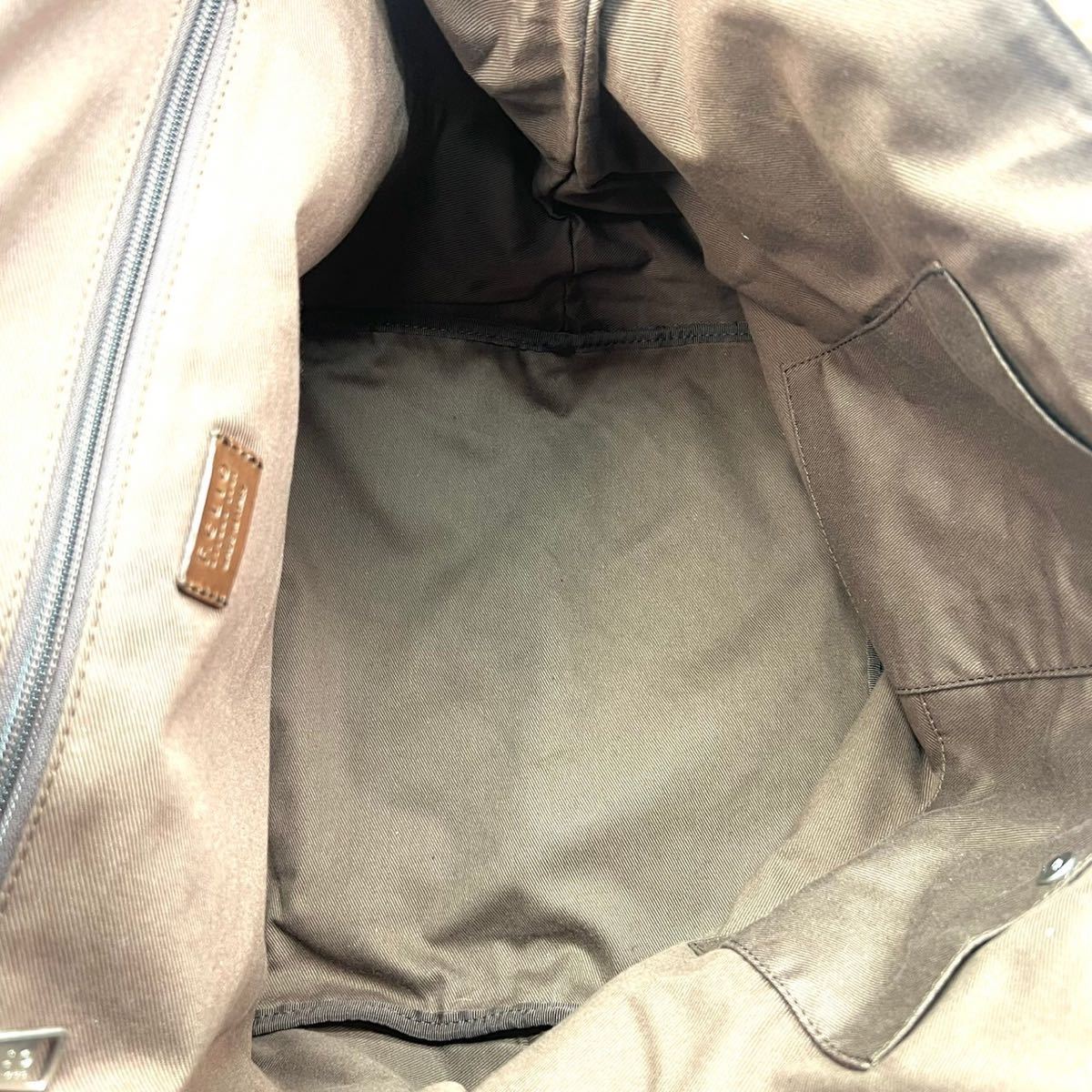 F.CLIO エフクリオ　2way ハンドバッグ トートバッグ　舟形　メンズ　レザー　キャンバス　ブラウン　鞄