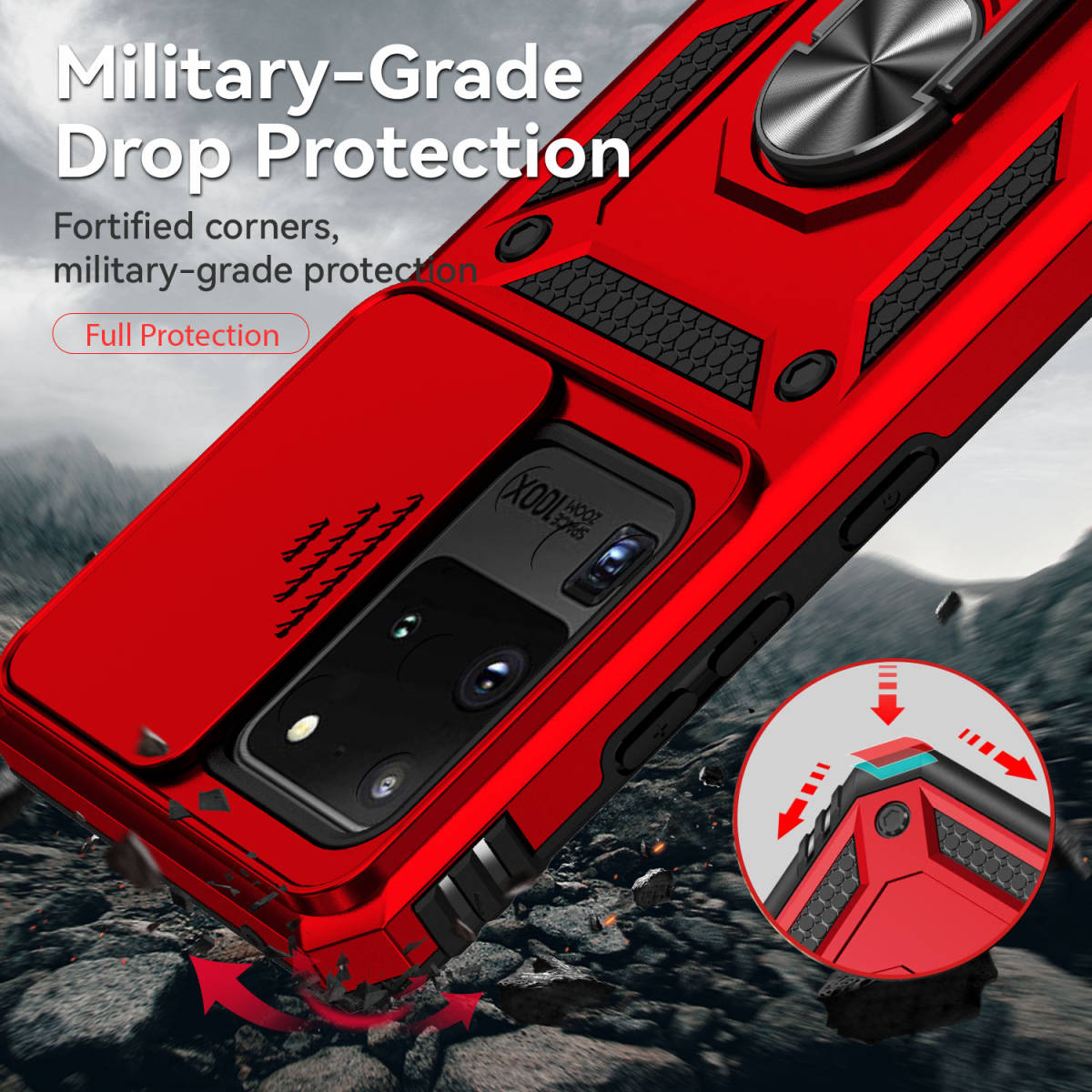 G在庫処分 赤 Galaxy Note20 Ultra ケース 本体 カバー 指リング SC-53A SCG06 画面 保護 ギャラクシー 米軍 衝撃 頑丈 スタンド ホルダー_画像2