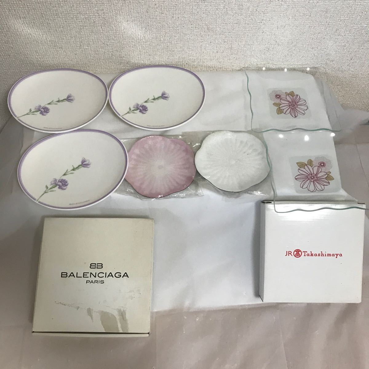 BALENCIAGA yamaka JAPAN 花柄皿3枚/yamaka ガラス角皿2枚/七宝焼小皿2枚_画像1