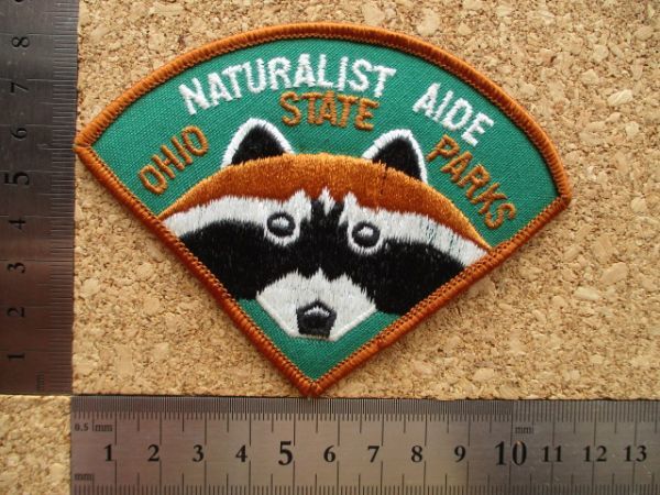 80s オハイオ州立 公園THE OHIO STATE PARKS NATURALIST AIDEワッペン/アライグマ自然DNRパーク動物VintageあらいぐまPATCH動物USA D19の画像8