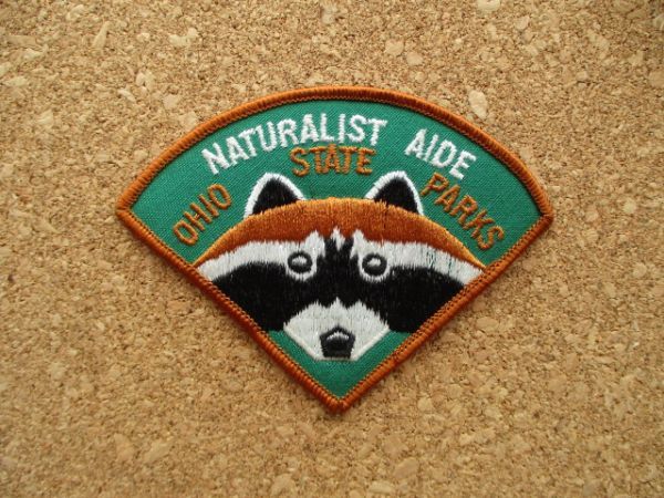 80s オハイオ州立 公園THE OHIO STATE PARKS NATURALIST AIDEワッペン/アライグマ自然DNRパーク動物VintageあらいぐまPATCH動物USA D19の画像1