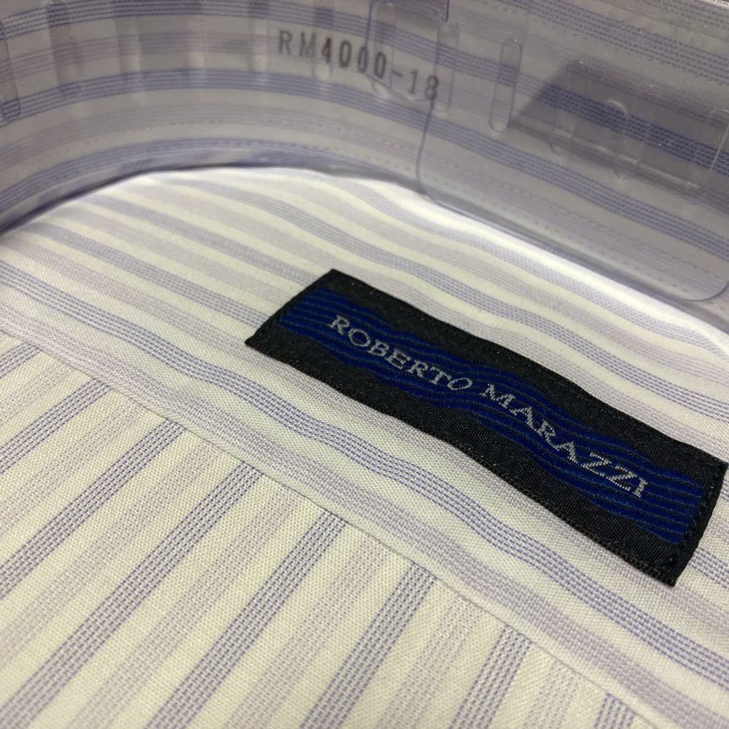 ROBERTOMARAZZI　白地×パープルストライプワイシャツ　M(38-80)　イージーケア　ボタンダウン