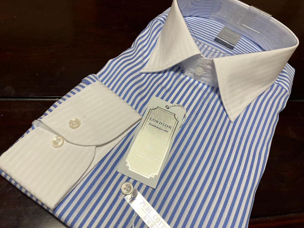 LORDSON☆ブルーストライプクレリックワイシャツ　LL(43-84)　百貨店販売品　形態安定　半値以下_画像1