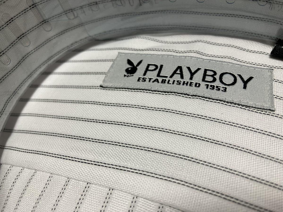 PLAYBOY★形態安定 イージーアイロン ブラックストライプワイシャツ M(39-82)  レギュラーカラー の画像3