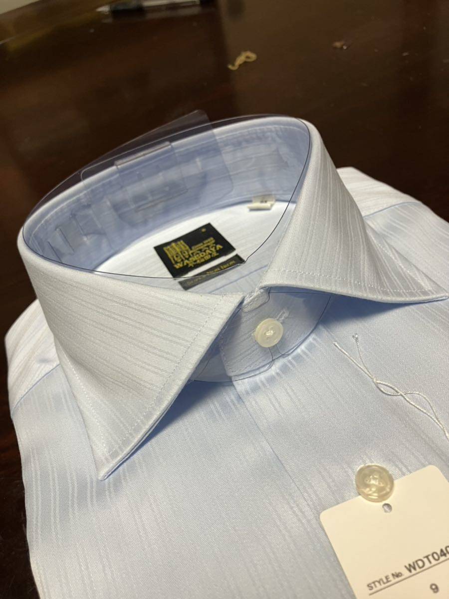 こだわり早稲田屋シャツブランド　サックスブルー織柄ワイシャツ　M(39-80)　形態安定　テープ縫製_画像5