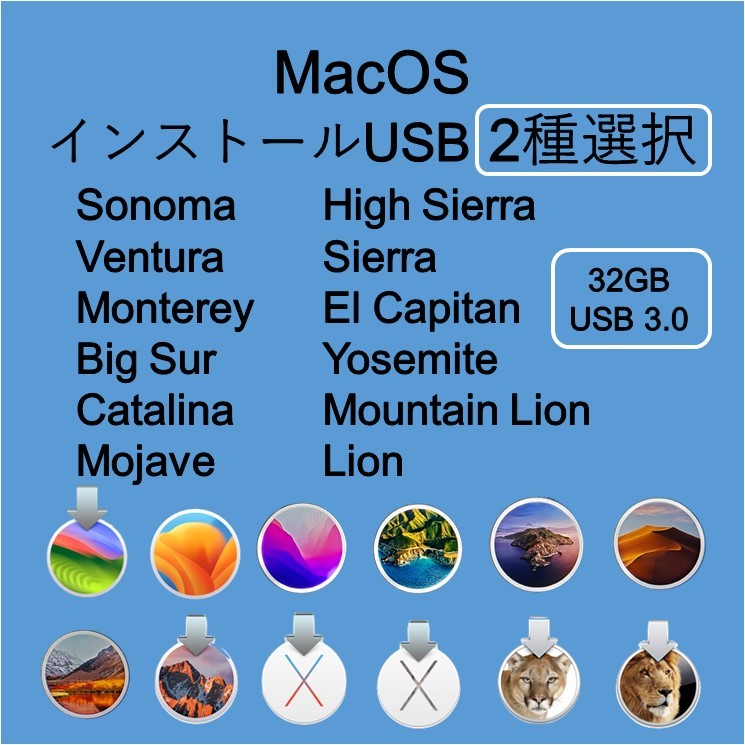MacOS インストール用USB （希望2種選択 Sonoma,Monterey, ～ Lion）[1]_画像1