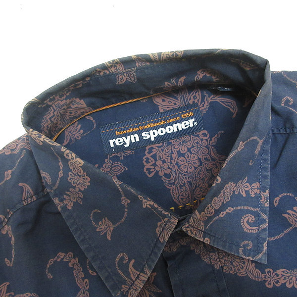 y■レインスプーナー/Rryn Spooner 総柄 コットンシャツ/アロハ【メンズM】紺/men's/98【中古】_画像3