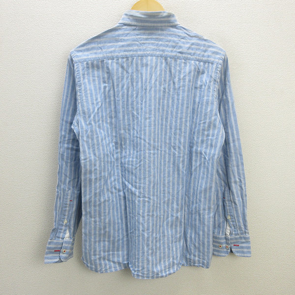 y■トミーヒルフィガー/TOMMY HILFIGER LINEN COTTON ボタンダウン長袖シャツ■水色【メンズL】MENS/76【中古】_画像3