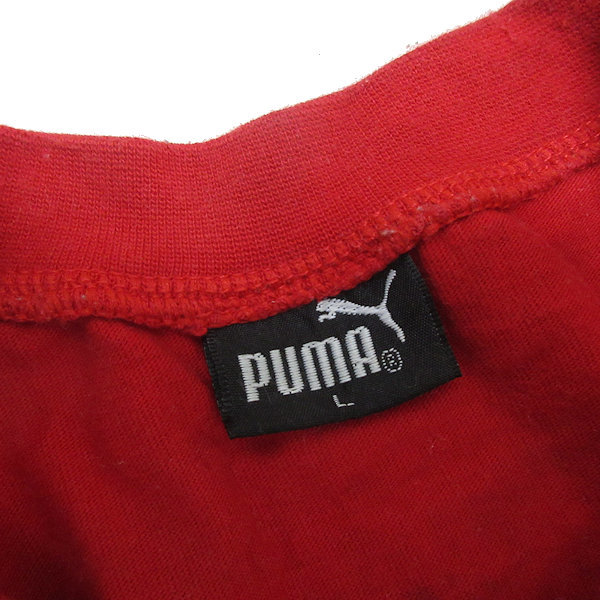 k■90年代■プーマ/PUMA 袖ライン クルーネックTシャツ【L】赤/MENS■18【中古】_画像2