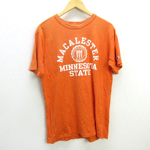 z■チャンピオン/champion カレッジロゴプリントTシャツ【2Ｌ】オレンジ/men's/27【中古】■_画像1